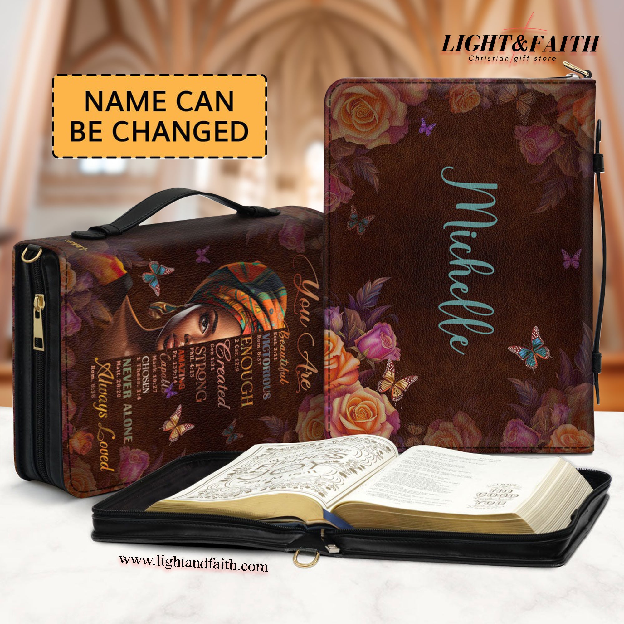 You Are Never Alone Leather Book Cover, Personalized Bible Cover With Handle, Spiritual Gift For Christian People, Christian Gift, Bible Covers Jesus Gifts